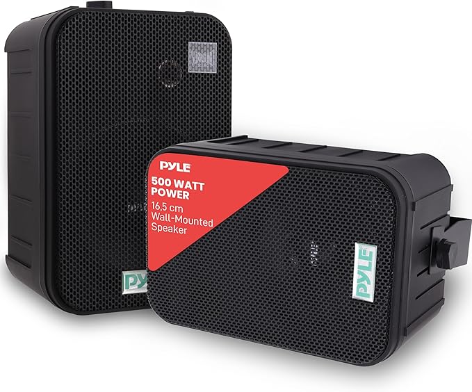 Pyle 2 Way Speaker System Pair - 500W Peak Power 6.5 Inch Passive Weatherproof Wall / Ceiling Mounted - Heavy Duty Universal Mount - Use for Pool, Patio, Indoor, Outdoor (Black)