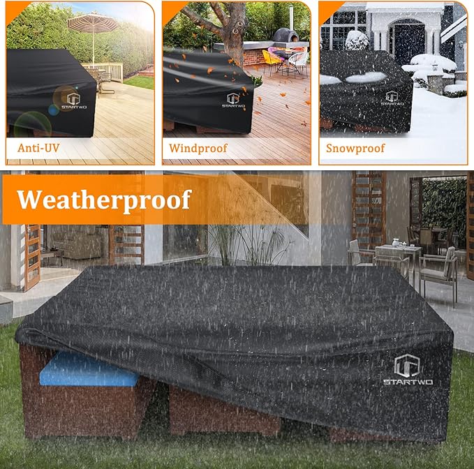 STARTWO Patio Furniture Covers Waterproof,Heavy Duty Outdoor Furniture Cover for Sectional Sofa Table Chairs, Anti-UV Tear-Resistant 78"Lx62"Wx30"H, Black