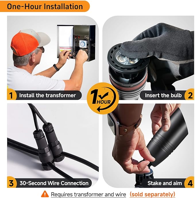 Spot Light Brass - Outdoor Landscape Spotlights LED, 12V Low Voltage Landscaping Uplights, Hard-Wired All Weather Black for Backyard Lawn with Day Light Changeable Bulbs (8 Pack)