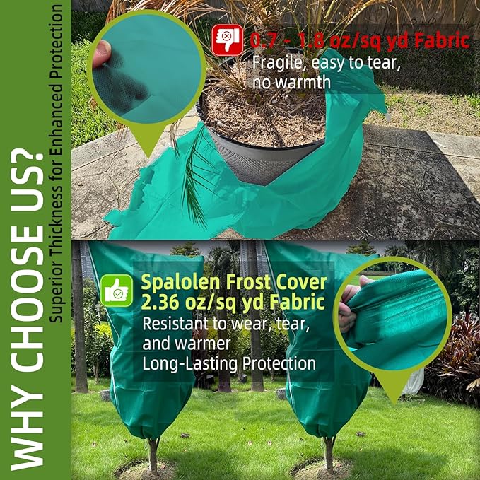 2 Pack Plant Covers Freeze Protection, 40"W x 45"H Winter Frost Blanket 2.36 oz/yd² Fabric Frost Cloth Tree Covers Shrub Jacket Bag with Zipper & Drawstring for Plants Fruit Tree Shrub Potted - Green