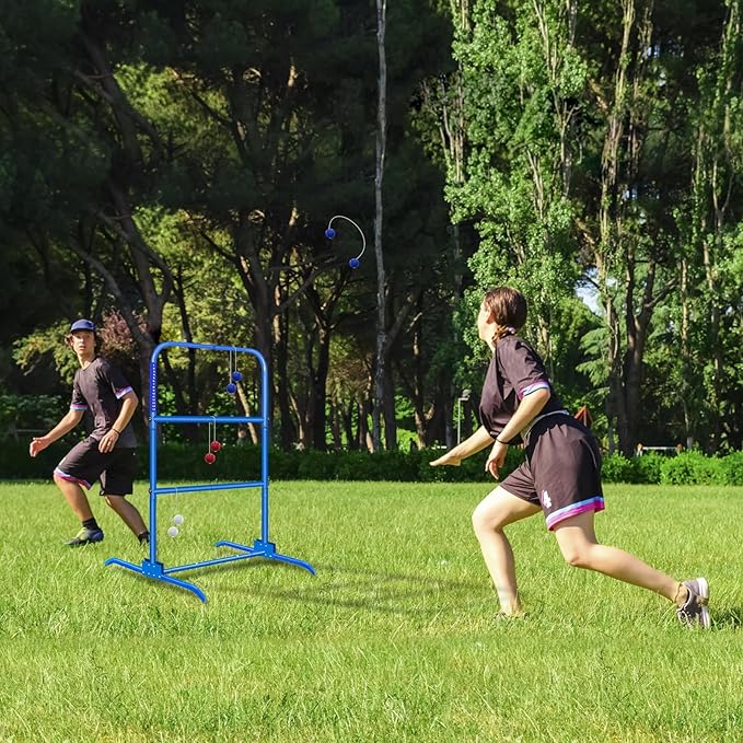 2PCS Ladder Toss Ball Game Set with Score Tracker, Portable Foldable Metal Frame & Stable Tripod Base with Carry Bag for Indoor/Outdoor Backyard, Camping, Yard, Beach, Lawn