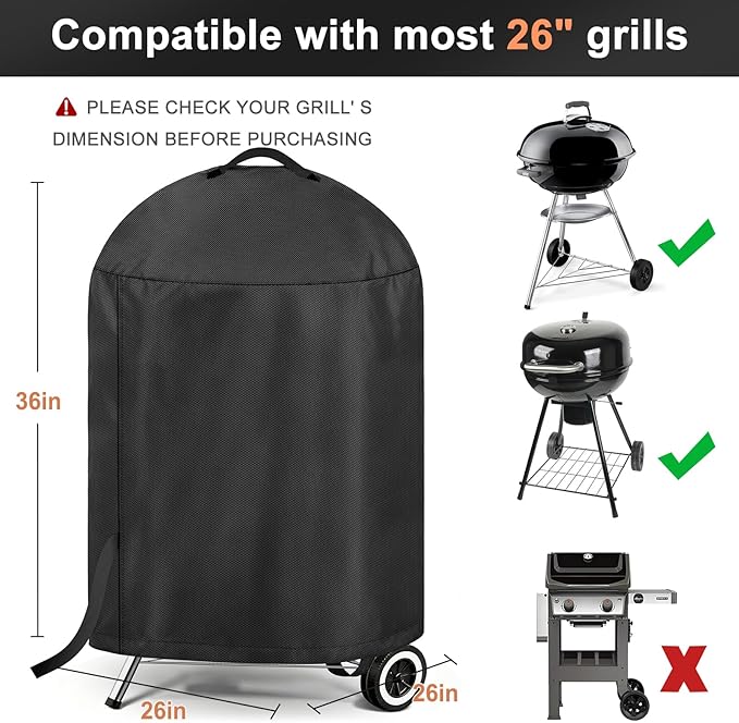 LBTING Grill Cover, 26-inch Heavy Duty 300D Oxford Waterproof Windproof UV Resistant BBQ Gas Grill Cover for Outdoor Barbecue Fit Most Brands Weber, Brinkmann, Char Broil, Holland