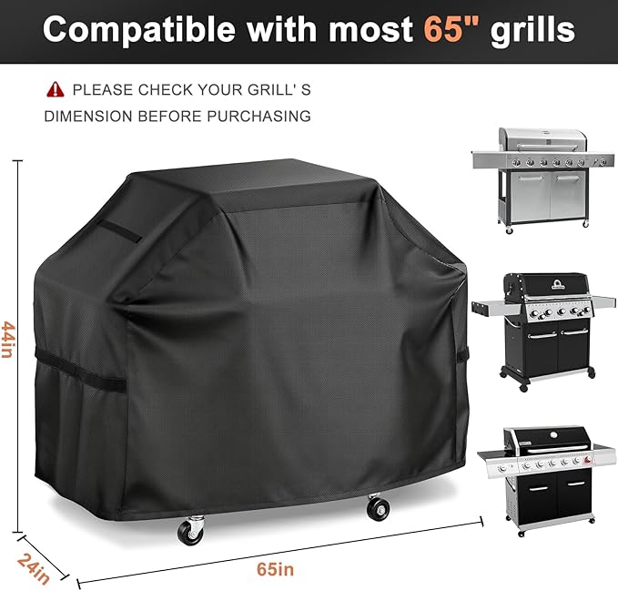 LBTING Grill Cover, 65-inch Heavy Duty 300D Oxford Waterproof Windproof UV Resistant BBQ Gas Grill Cover for Outdoor Barbecue Fit Most Brands Weber, Brinkmann, Char Broil, Holland