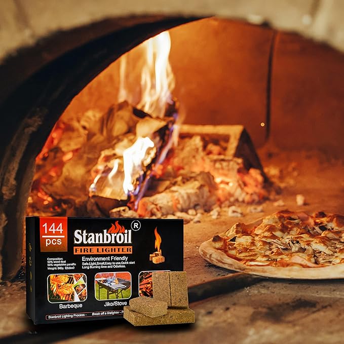 Stanbroil 144 pcs Fire Starters, Natural Charcoal Squares Fire Starters Super Fast Lighting Perfect for Barbecue Grills, Smokers, Wood Stove, Campfires and Outdoor Fireplaces