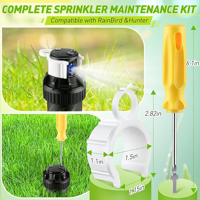7 Pack Sprinkler Head Tool Kit, Rotor Hold Up Tool Compatible with Hunter 123200sp, Rain Bird Series 5000, Includes 2 Adjustment Screwdriver & 5 Nozzle Insertion Collar for Lawn Irrigation