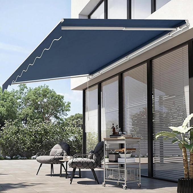 MCombo 9.9 x 7.8 Feet Manual Retractable Patio Door Window Awning Sunshade Shelter Outdoor Canopy,0810 (Dark Blue, 9.9'(L) x 7.8'(W))
