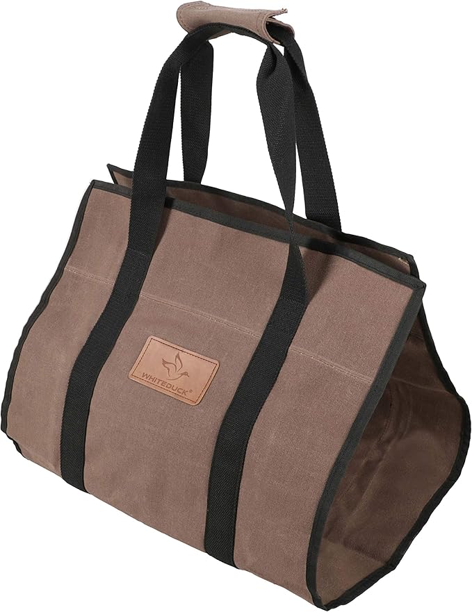 WHITEDUCK TUFF Large Firewood Carrier 21 Oz. Heavy Duty Waxed Canvas Log Carrier Holder for Fireplace, Carrying Wood Indoor & Outdoor (Brown, Rectangle (39"x18"))