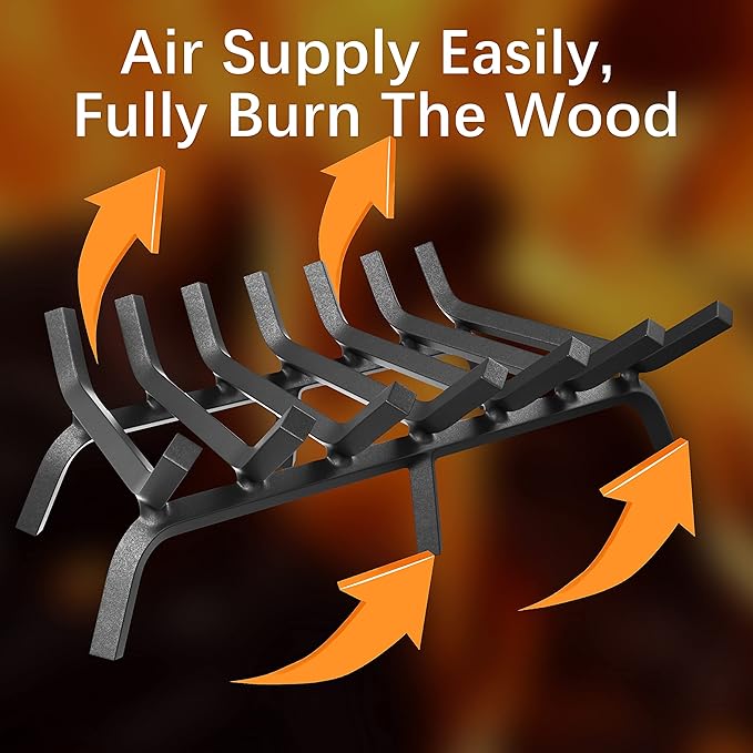 Mr IRONSTONE Fireplace Grate 30 inch Solid Steel Heavy Duty Firewood Log Burning Rack Fire Grates for Outdoor Kindling Tools Pit Indoor Fireplace Log Holder Wrought Iron Wood Stove