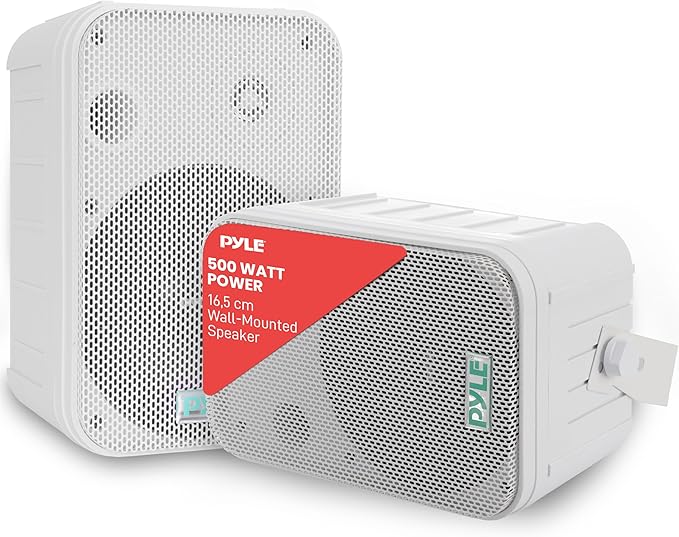 Pyle 2 Way Speaker System Pair - 500W Peak Power 16.51cm Passive Weatherproof Wall / Ceiling Mounted - Heavy Duty Universal Mount - Use for Pool, Patio, Indoor, Outdoor (White)