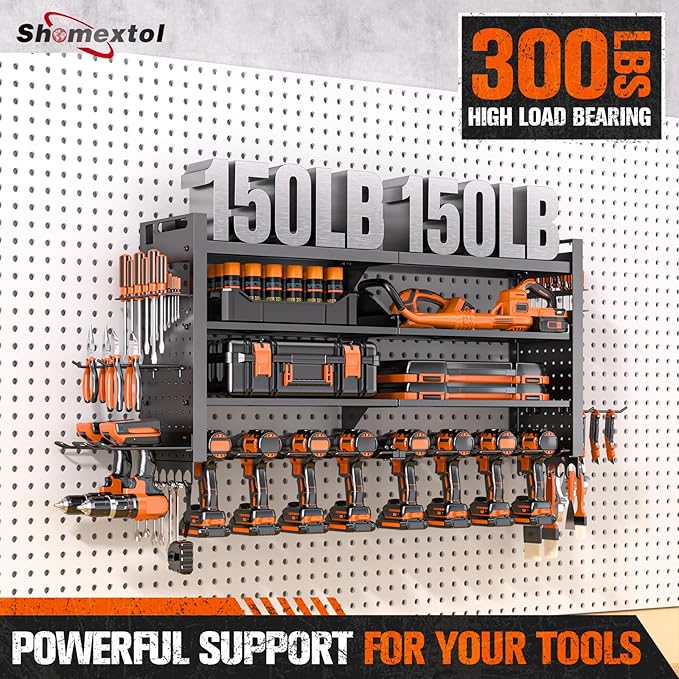 Large Power Tool Organizer Wall Mount, Heavy Duty Tool Organizer with 10 cordless Drill Holder, 4 Layers Garage Organization and Storage Rack, Tool Rack for Garage Workshop, Black