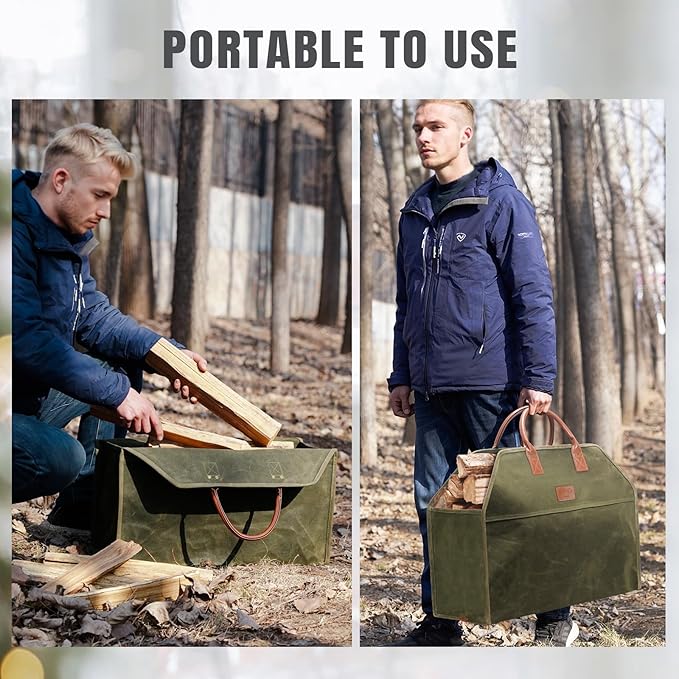 INNO STAGE Heavy Duty Firewood Log Carrier Tote Bag, Large Wood Storage Hay Hauling for Fireplace Fire Pit Outdoor Camping, BBQ Barbecue