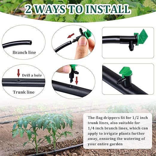 Mudder 60 Pieces Irrigation Drip Emitter Garden Flag Irrigation Dripper, Trees and Shrubs (Green Black)