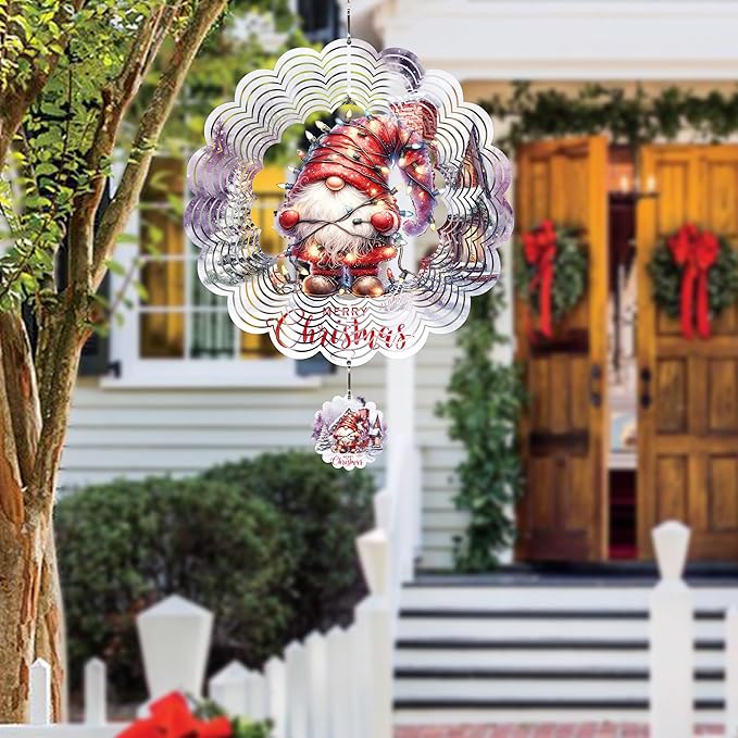 Metal Wind Spinner Outdoor Christmas Decorations,Santa Claus Halloween Yard Decorations 12inch 3D Stainless Steel Garden Sculpture Lawn Ornaments Gifts Indoor/Outdoor Decor Gifts for Women