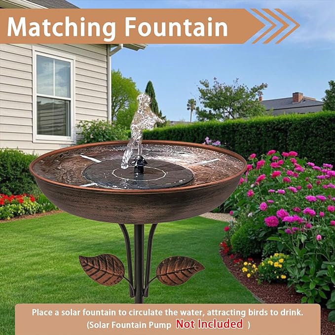 Metal Bird Bath for Outdoors, 12" Dia Bowl with Stable Upgrades Stake Birdbaths Garden Yard Lawn Decor 0.7 Gallon