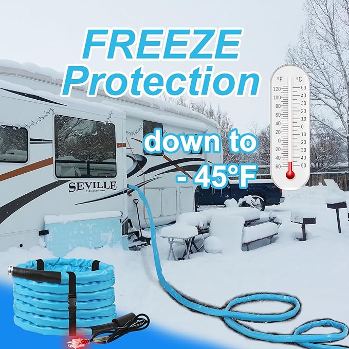 OEBLD Heated Water Hose for Rv (50ft L x 5/8"ID) 4.0 Upgraded Function with Energy Saving Thermostat to Keep Drinking Water Running in down to -45℉, Designed for Campers,with Storage Bag, Anti-Freeze