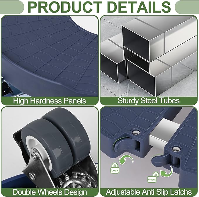 2 Pack Plant Caddy Stands with 360° Wheels Adjustable 15-22 Inch Rolling Plant Stands Heavy Duty Large Plant Carts Dolly with Casters 440lbs Capacity for Large Planter, Garden Pot, Flower Pot, Blue