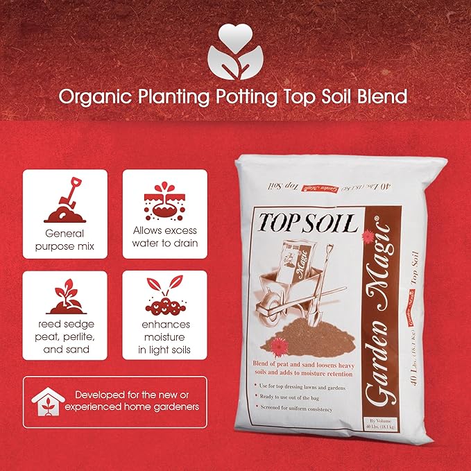 Michigan Peat 40 Pound Bag Garden Magic Organic Planting Potting Top Soil Blend Mix for Indoor and Outdoor Gardening and Landscapes, White, 60 Pack