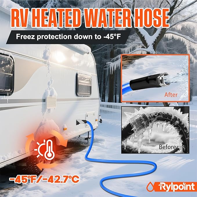 15FT Heated Water Hose for RV,Heated Drinking Water Hose,Lead and BPA Free,1/2"Inner Diameter,Temperatures Down to -47°F,Rv Accessories for Campers, Livestock, Agriculture
