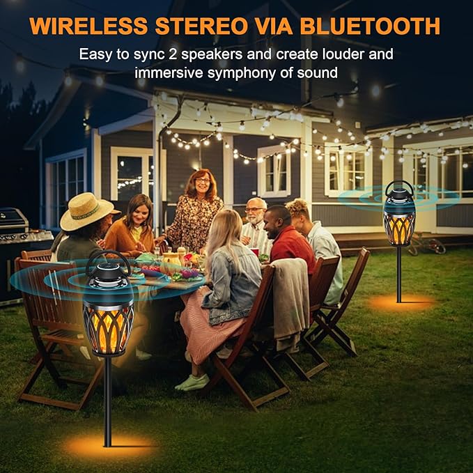 Outdoor Speakers with Colorful Lights, Mens Gifts for Birthday, Portable Bluetooth Speaker, HD Stereo Sound, Torch Atmosphere Speaker Waterproof for Patio/Pool/Camping Cool Gadgets 2 Pack