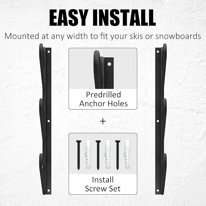 UNITEDPOWER Ski Storage Rack, Wall Mounted Snowboard Organizer Shelf, Wall Display Hanger Holds Up 3 Pairs of Skis and Poles, Garage, Home, Shed