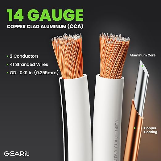 14AWG Speaker Wire, GearIT Pro Series 14 AWG Gauge Speaker Wire Cable (100 Feet / 30.48 Meters) Great Use for Home Theater Speakers and Car Speakers White