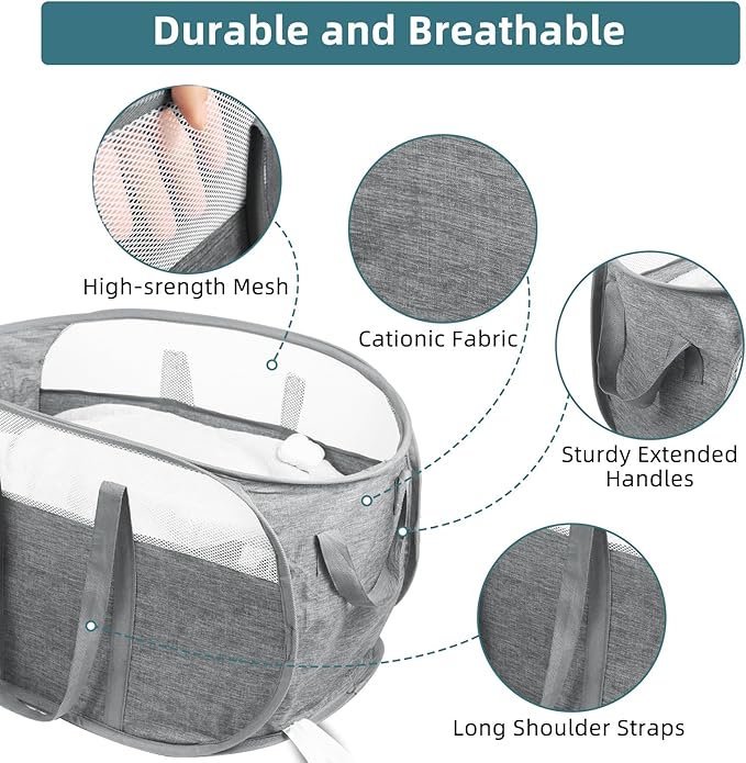 2 Pcs Collapsible Laundry Baskets, Tear Proof Pop Up Hamper With Dual Handles, Durable Foldable Basket, Easy to Carry for Home, Room, Bedroom, Dorm, Travel - Gray