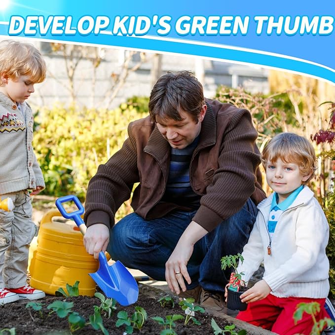 16" Beach Sand Shovels Toy for Kids, Garden Scoop Tool Kits, Sturdy Long Handheld Wooden Plastic Spade for Sand Digging, Summer Backyard (Blue Green)