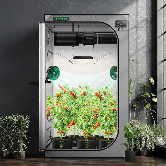 VIVOSUN G448 48"x48"x80" Grow Tent, 4x4 FT Advanced Gray Grow Tent with 22mm Thickened Poles, Observation Window and Floor Tray for Hydroponic Plants for VS4000/VSF4300