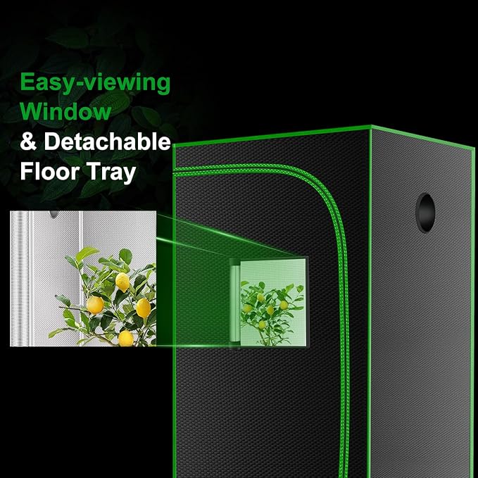 MELONFARM 32"x32"x63'' Grow Tent, High Reflective 600D Diamond Mylar Canvas with Observation Window and Floor Tray for Hydroponic Indoor Plant Growing