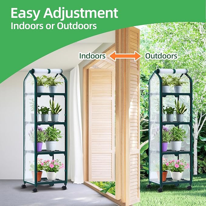 Ohuhu Mini Greenhouse for Indoor Outdoor, Small Plastic Plant Green House with Locking Wheels Portable Greenhouses with Durable Cover for Seedling,Ideal Gardening Gifts for Women Men White