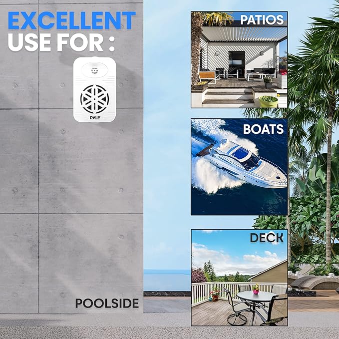 PyleUsa Indoor Outdoor Speakers Pair - 300 Watt Dual Waterproof 4” 2-Way Full Range Speaker System w/ 1/2” High Compliance Polymer Tweeter - in-Home, Boat, Deck, Patio, Poolside (White) - PDWR45WT