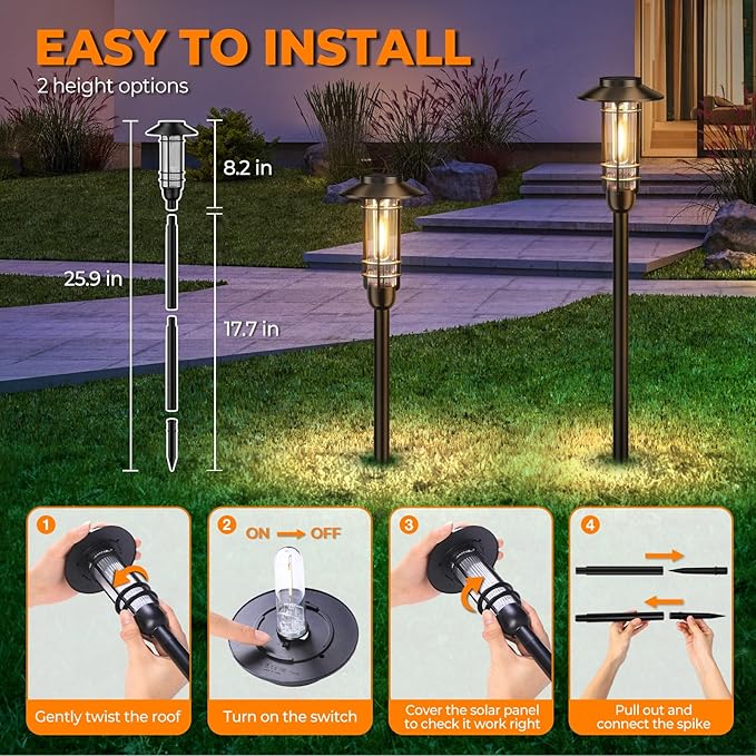 2 Pack Solar Pathway Light Outdoor, Upgraded Bright Solar Powered Garden Light Outside, Waterproof Outdoor Lighting for Landscape Lawn Patio Yard Path Driveway Walkway Decor, Warm White