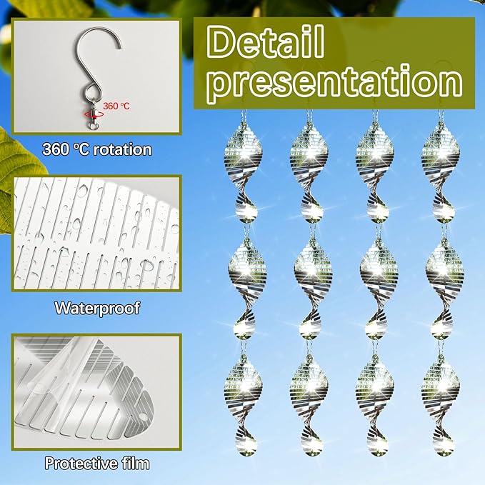 12 PCS Stainless Steel Bird deterrents for Outside,3D Wind Spinners Outdoor Bird Scarer Discs Set Pigeon Deterrent,Bird reflectors to Keep Birds Away Woodpecker Deterrent for House,Crow Deterrent