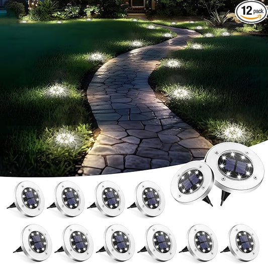 SOLPEX Solar Lights Outdoor Waterproof, 12 Pack Solar Ground Lights, Solar Garden Lights Landscape Lighting for Pathway Driveway Patio Backyard Walkway (Cool White)