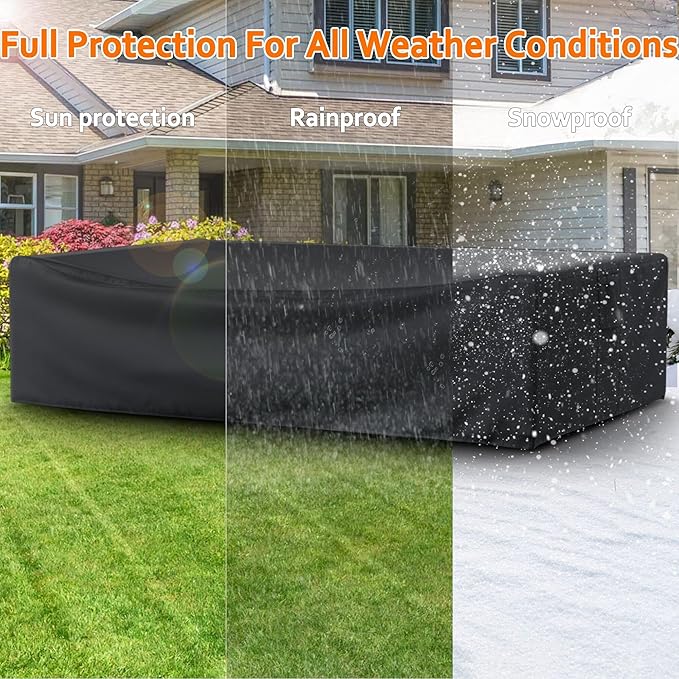 STARTWO Patio Furniture Covers Waterprpoof, Tear Resistant Rectangular Outdoor Furniture Set Cover for Table Chairs and Sectional Sofa, 111"L x 74"W x 28"H
