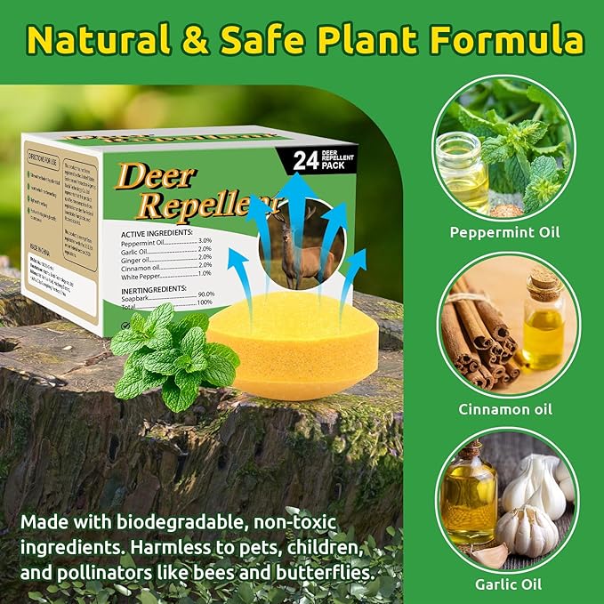 24 Pack Deer Repellent, Deer and Rabbit Repellent Outdoor Deer Deterrent for Plants Flower Vegetable Tree, Deer Rabbit Repeller Keep Deer Rabbit Out of Lawn Garden