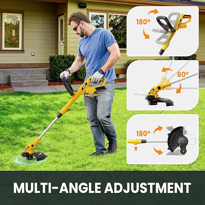 EWORK 20V 12-Inch Electric String Trimmer Cordless, 2.0Ah Battery Powered Weed Eater, 2 in 1 Trimmer and Edger with Auto Line Feed, Electric Weed Wacker for Lawn, Garden, Yard, etc