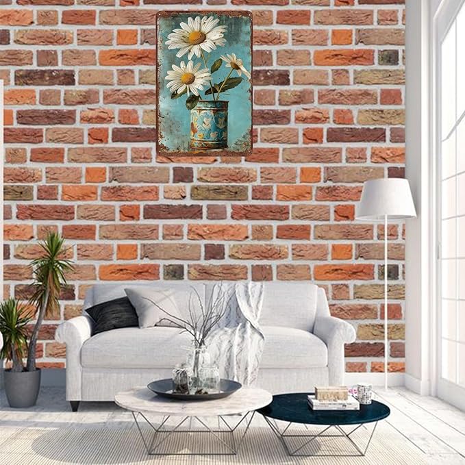 Metal Signs White Daisy Flower Vintage Metal Tin Sign for Home Office Kitchen Bar Cafe Garden Farmhouse Wall Decor 12x8 Inch