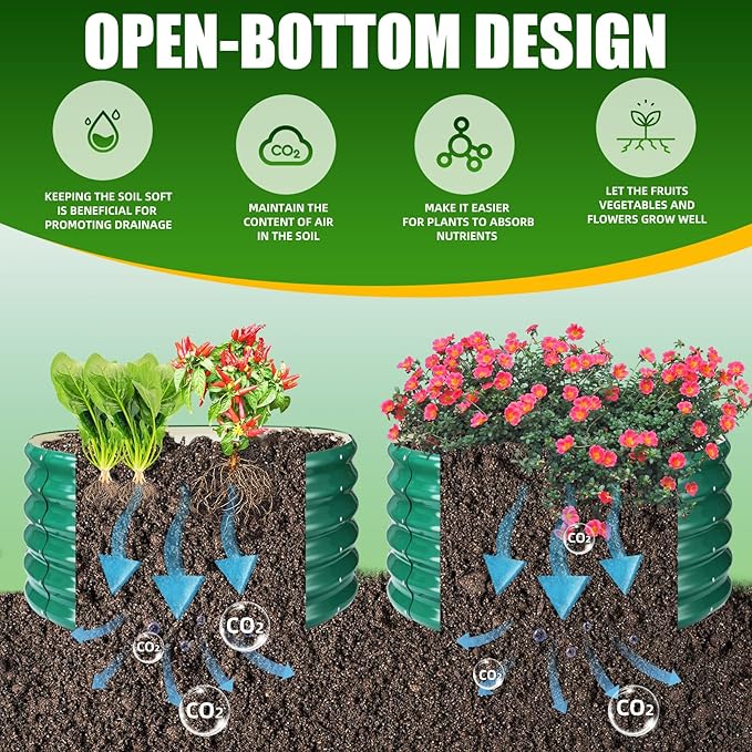 17" Tall Elevated Round Metal Rised Garden Bed- 2.7'x2.7' in Size and 0.8MM Thick Durable Planter Box for Vegetables Flowers Succulent at Patio/Garden Outdoor (Dark Green, 2.7FT Diameter)