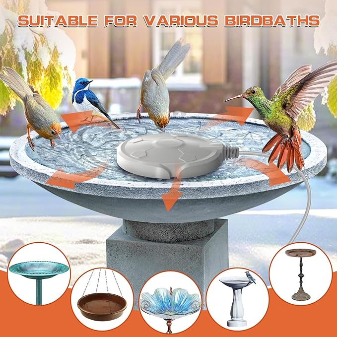 Daoeny Bird Bath Heater, 120W Bird Bath Heaters for Outdoors in Winter, Birdbath Water Heater Full-Covered Aluminum, Heated Bird Bath Pond Deicer Thermostatically Control for Patio Yard Farm (White)