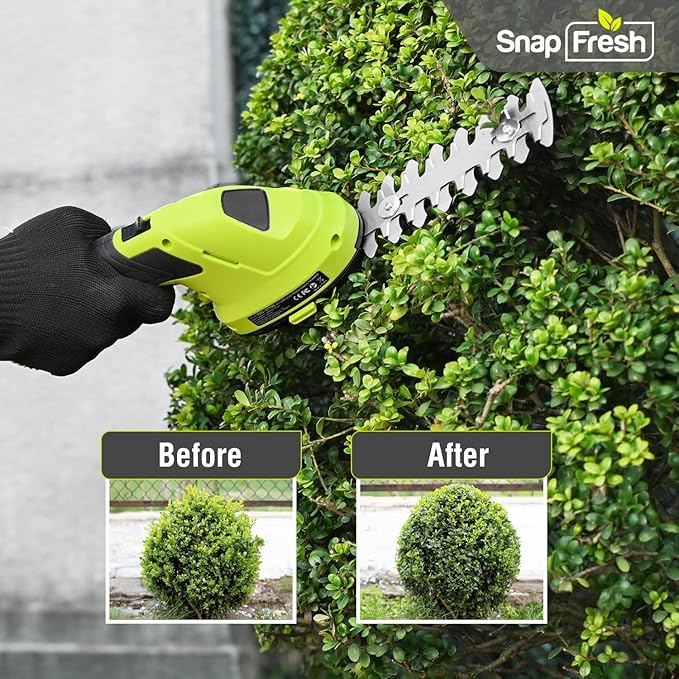 SnapFresh Hedge Trimmer Cordless & Electric Grass Shear - 2 in 1 Handheld Bush Trimmer, Small Grass Trimmer with Battery & Type-C Cable, Lightweight Shrub Trimmer for Garden
