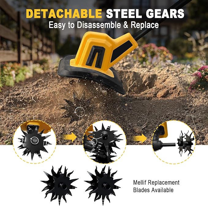 Cordless Garden Tiller Cultivator Compatible with Dewalt 20V MAX Battery, 270 RPM Electric Rototiller, 48 Steel Tines, 8.7" Tilling Width, 6.3" Depth, Rotary Tiller for Lawn/Gardening/Soil(Tool Only)