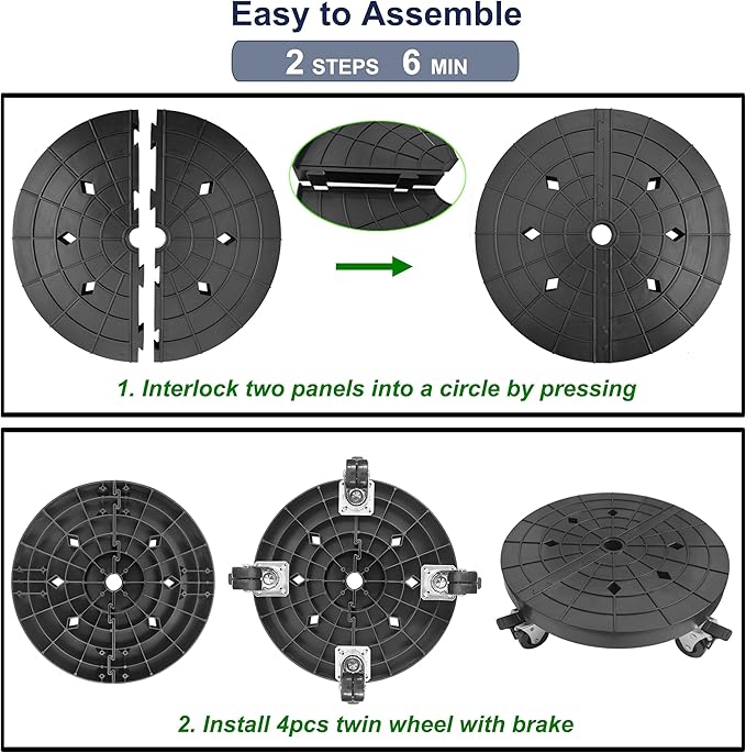 14 Inch Plant Caddy with Wheels Outdoor Indoor, Rolling Plant Stand for 400lb Heavy Duty Flower Pots, Round Plant Rollers Lockable Potted Planter Dolly, 2 Pack Black