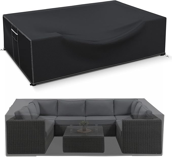 Patio Furniture Covers Waterproof, Heavy Duty 600D Outdoor Furniture Covers for Outside Sectional Sofa Set,Tear Resistance and Anti-UV, Black,110"L x 84"W x 28"H