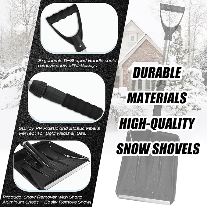 2pcs Kids Snow Shovels, Heavy Duty Adjustable Snow Shovel, 27" & 34” Length