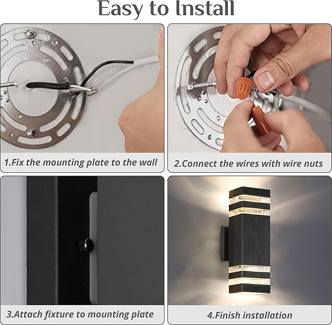 SHIMR Modern Outdoor Wall Lights with Dusk to Dawn Sensor, Outdoor Light Fixture Wall Mount with GU10 Bulbs, Square Up and Down Lights for House Porch Front Door 13" Height [ETL Listed]