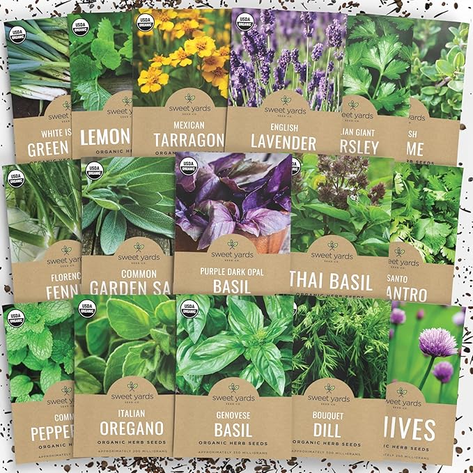 Organic Herb Seeds Variety Pack - 16 Individual Packs - 2025 Season - Basil, Cilantro, Dill, Thyme, Parsley and More! for Indoor & Outdoor Planting (Non-GMO, Certified Organic)