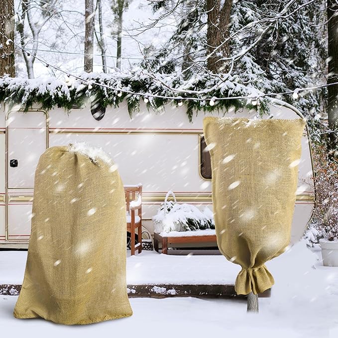 3 Pack 40" x 24" Burlap Winter Plant Cover Bags- Reusable Burlap Frost Cloth Plant Freeze Protection- Warm Burlap Sacks Plant Frost Blankets with Twine for Outdoor Garden Trees Potted Plants