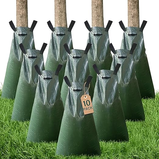 10 Pack Tree Watering Bags, 20 Gallon Slow Release Gator Bags for Trees, Durable PVC Tree Drip Irrigation Bags with Heavy Duty Zipper, Deep Root Targeting