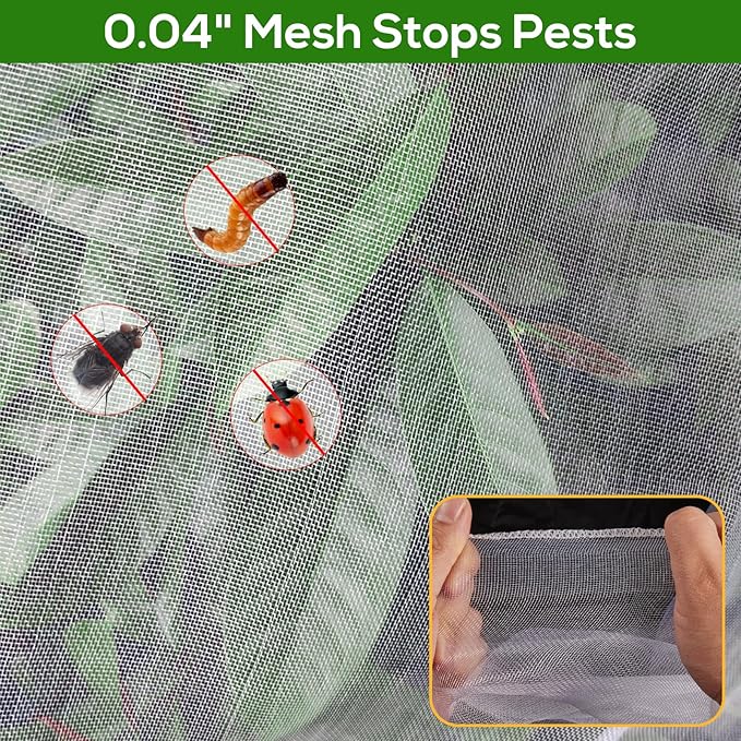 2PCS 7.8 x 7.8ft Large Fruits Tree Netting Cover with Zipper and Drawstring,Garden Insect Netting Plant Cover Transparent Bird Plant Barrier Flower Fruits Mesh Screen for Preventing Deer Squirrel Bug